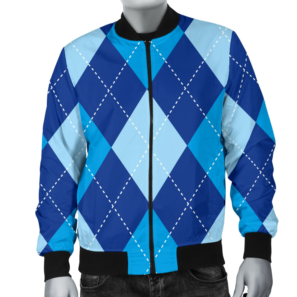Argyle Blue Pattern Print Design 02 Men Bomber Jacket