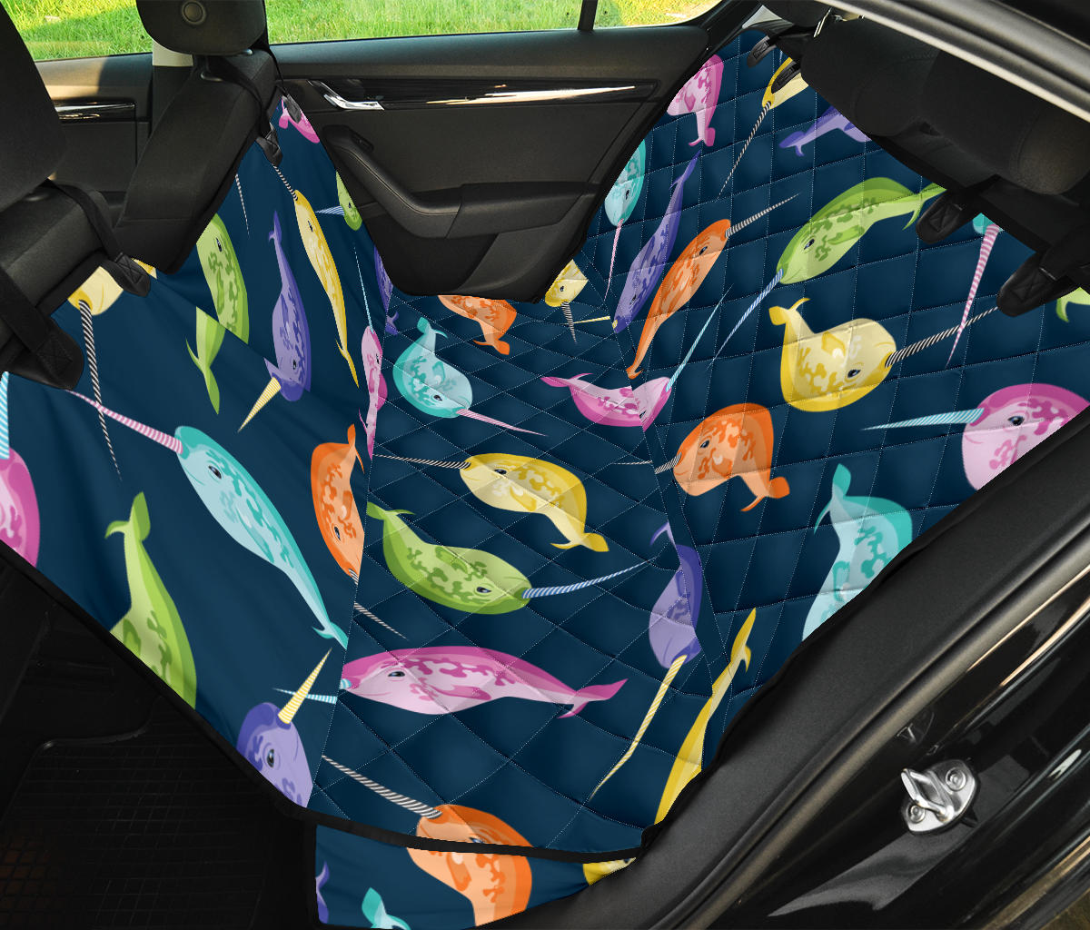 Narwhal Colorful Pattern Print Design 03 Rear Dog Car Seat Cover Hammock
