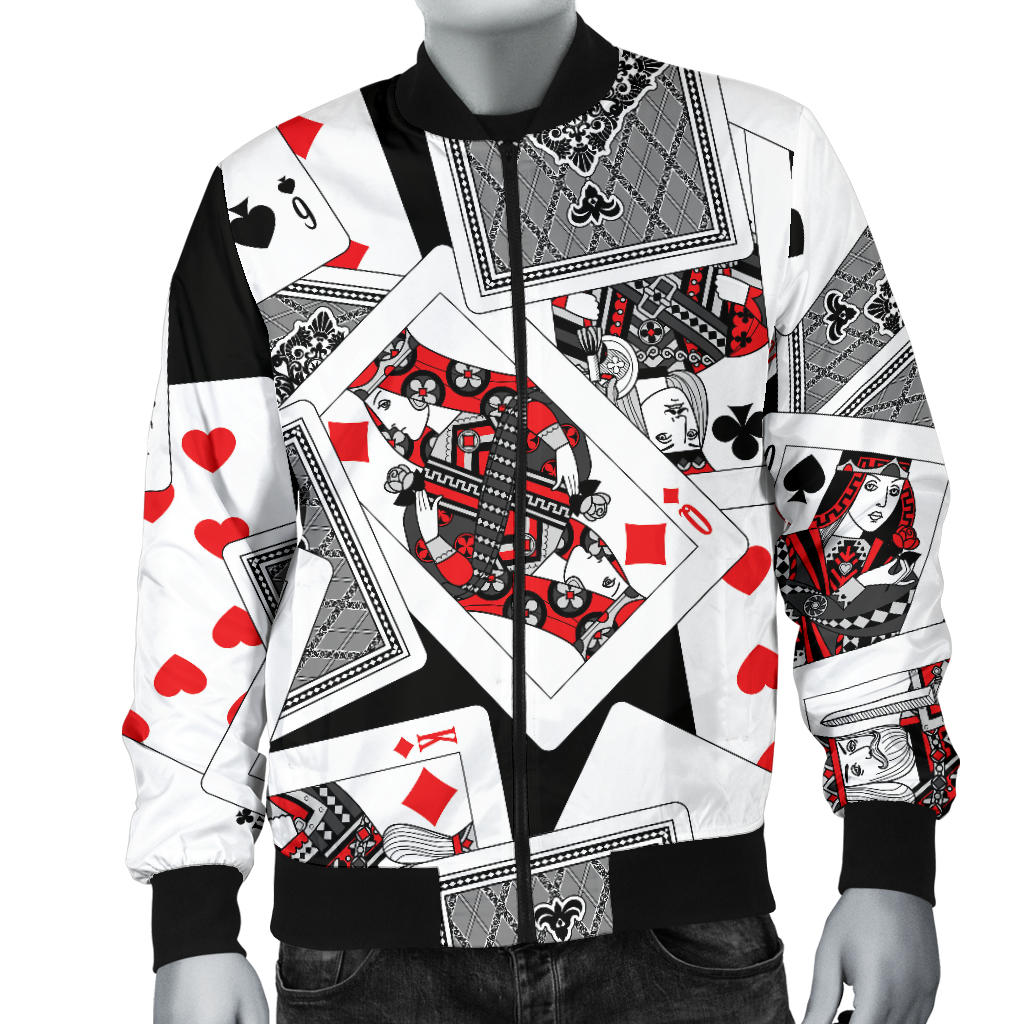 Poker Cards Pattern Print Design A04 Men Bomber Jacket