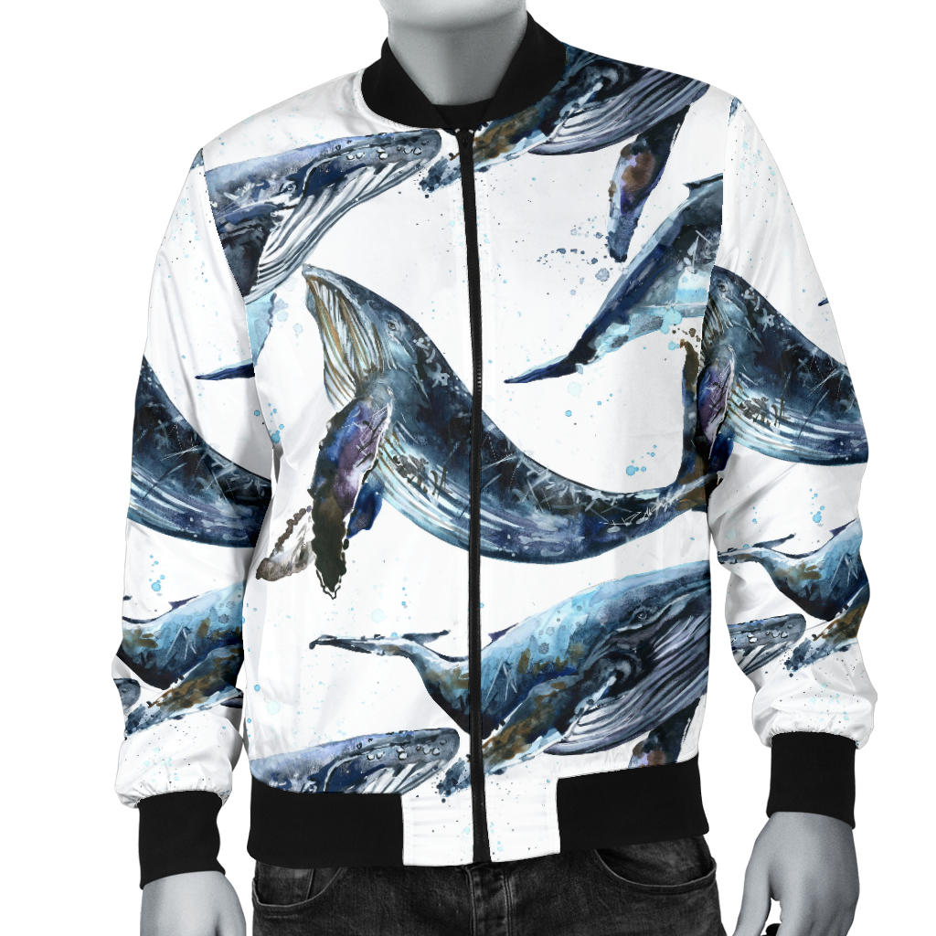 Blue Whale Pattern Print Design 03 Men Bomber Jacket
