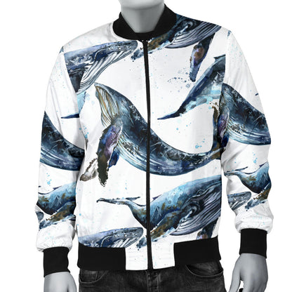 Blue Whale Pattern Print Design 03 Men Bomber Jacket
