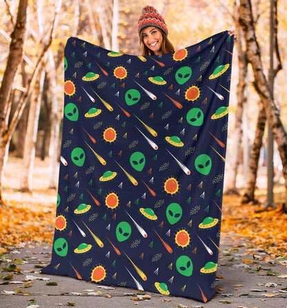 Alien UFO Pattern Print Design 05 Premium Blanket