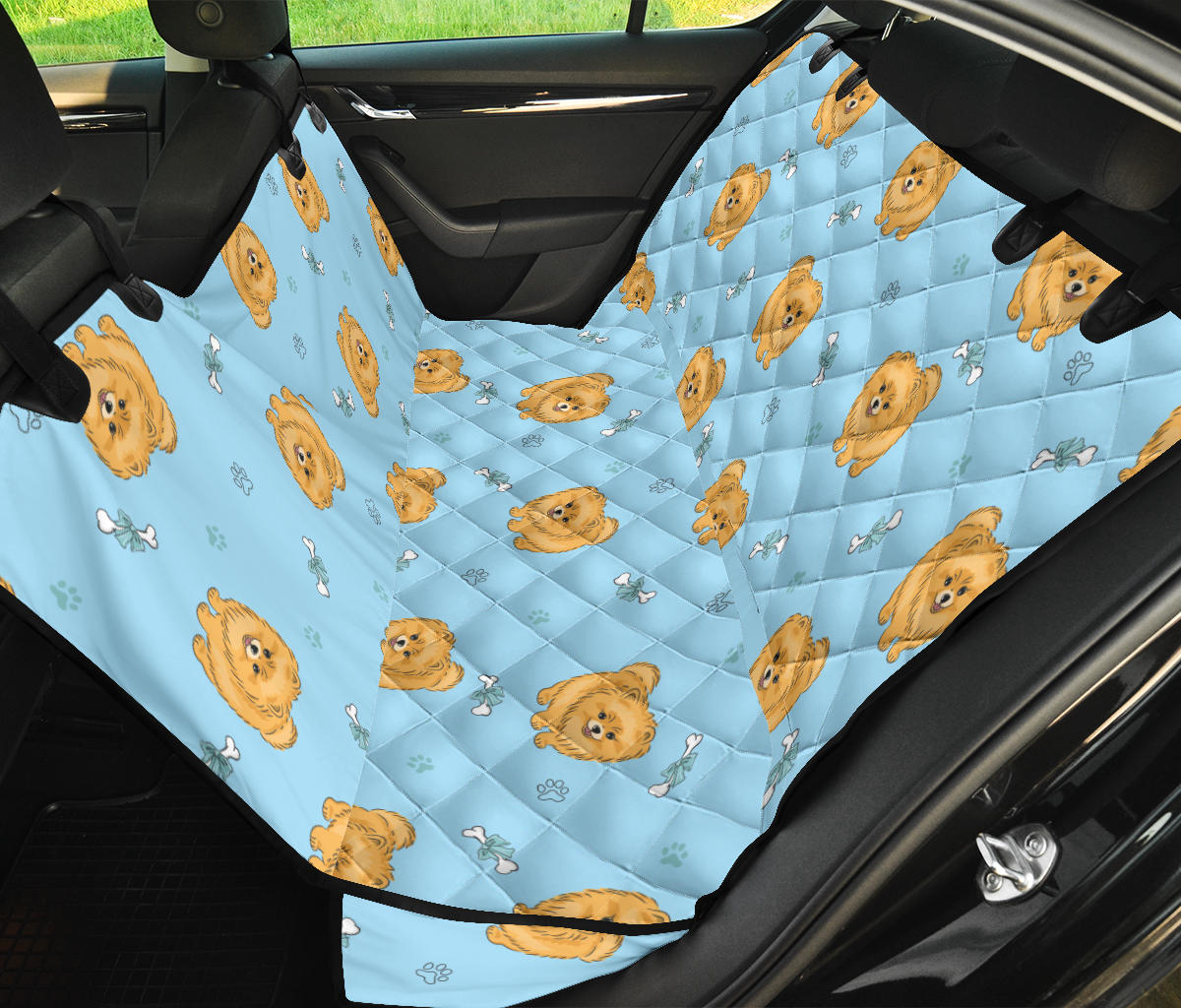 Pomeranians Pattern Print Design A03 Rear Dog Car Seat Cover Hammock