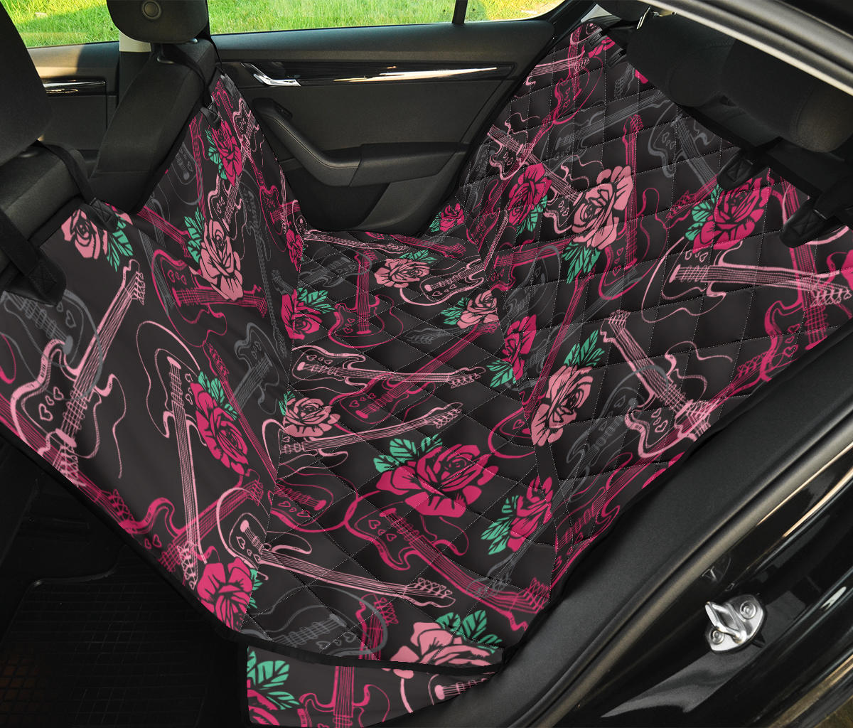 Bass Guitar Pink Rose Pattern Print Design 01 Rear Dog Car Seat Cover Hammock