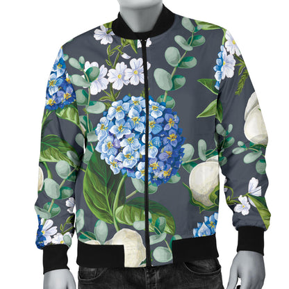 Hydrangea Pattern Print Design 02 Men Bomber Jacket