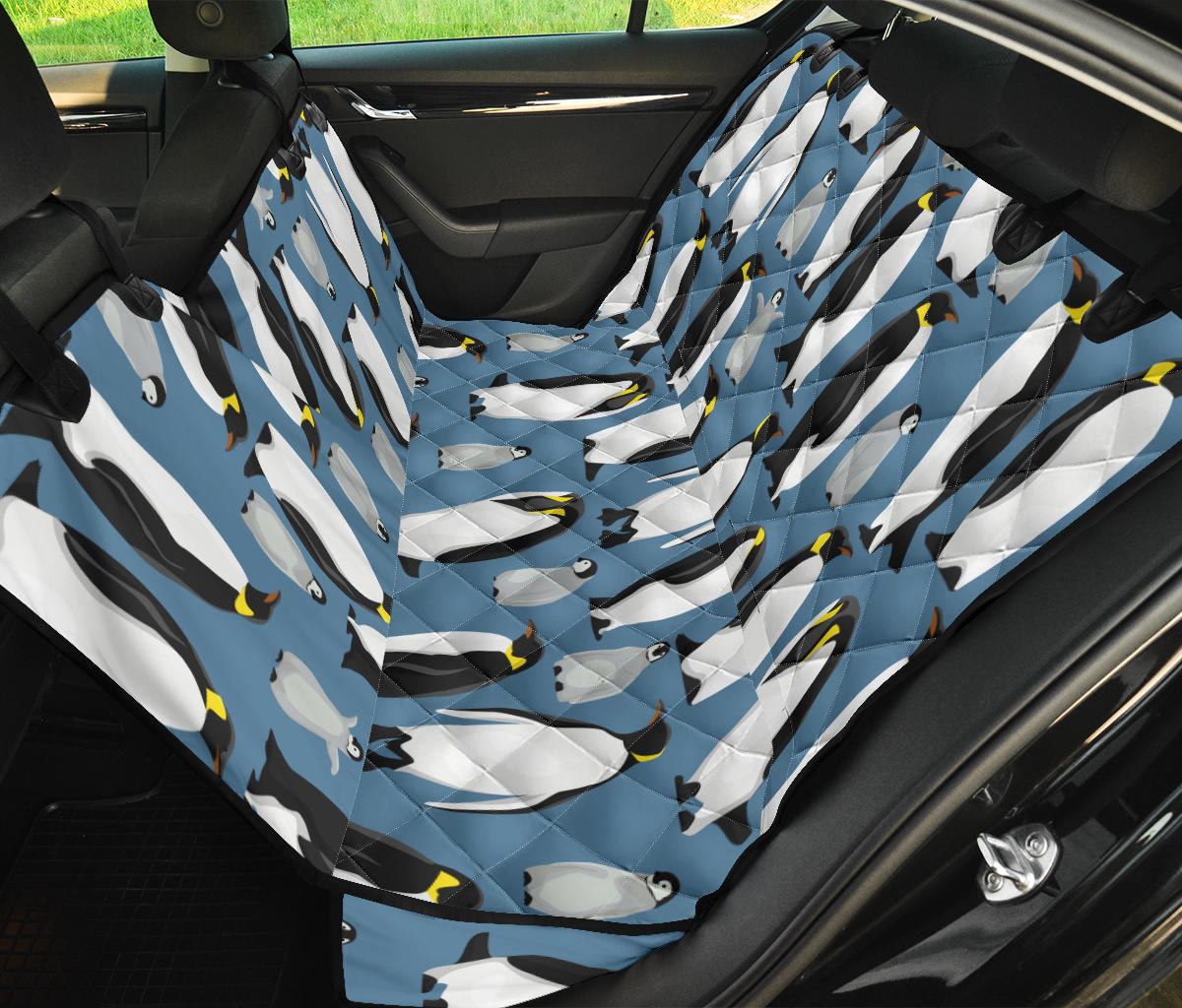 Penguin Pattern Print Design A03 Rear Dog Car Seat Cover Hammock