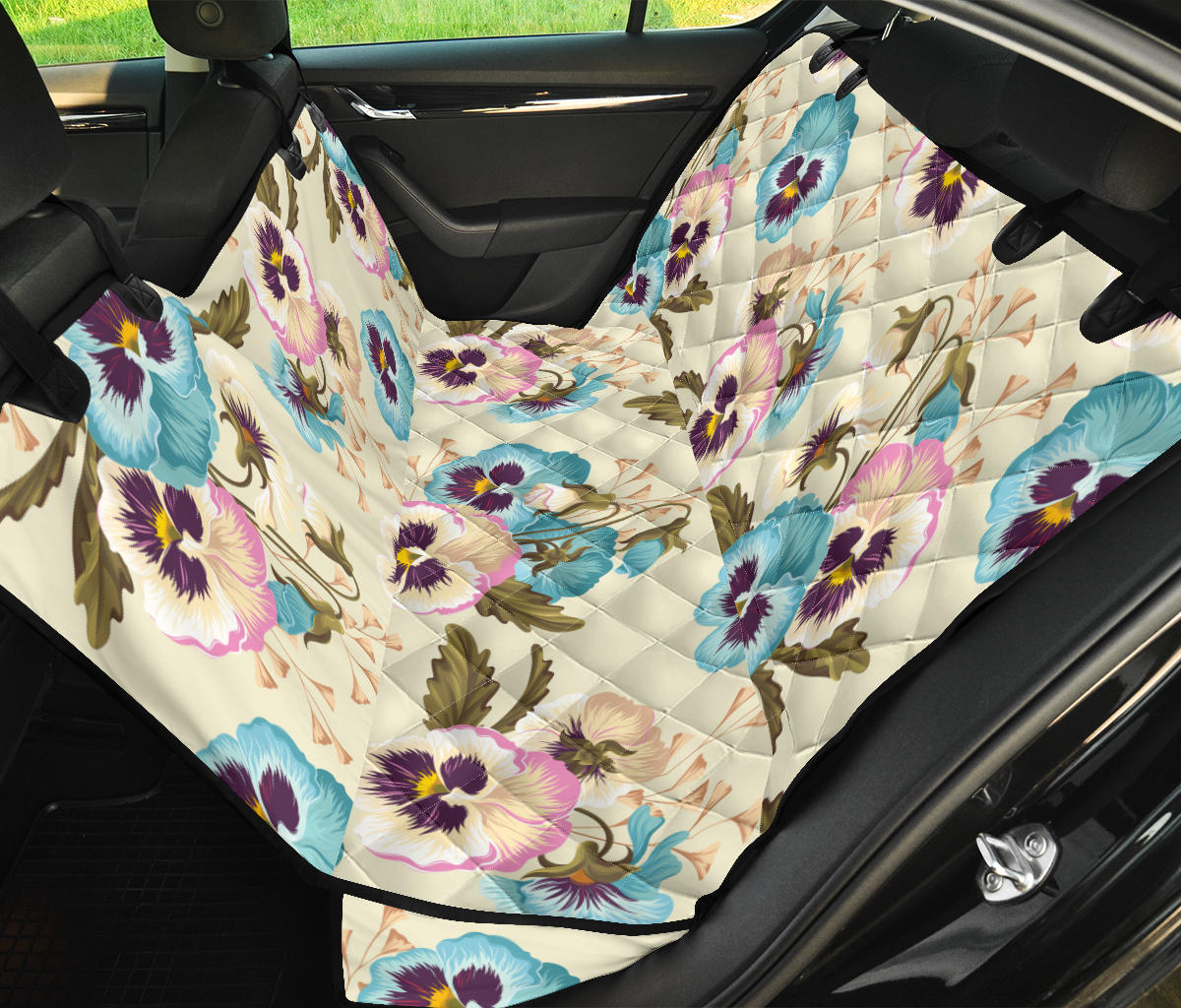 Pansy Pattern Print Design A02 Rear Dog Car Seat Cover Hammock