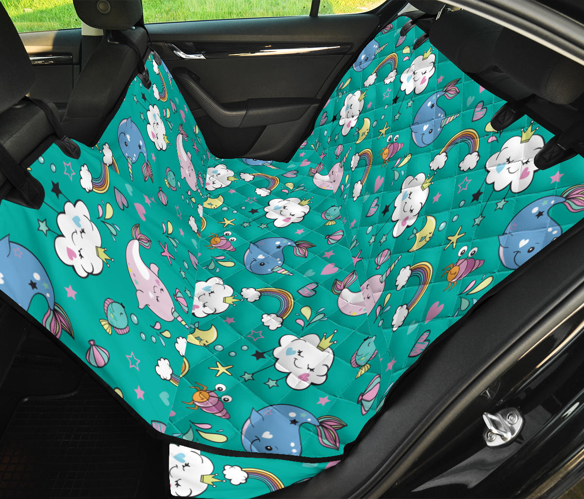 Narwhal Pattern Print Design 04 Rear Dog Car Seat Cover Hammock