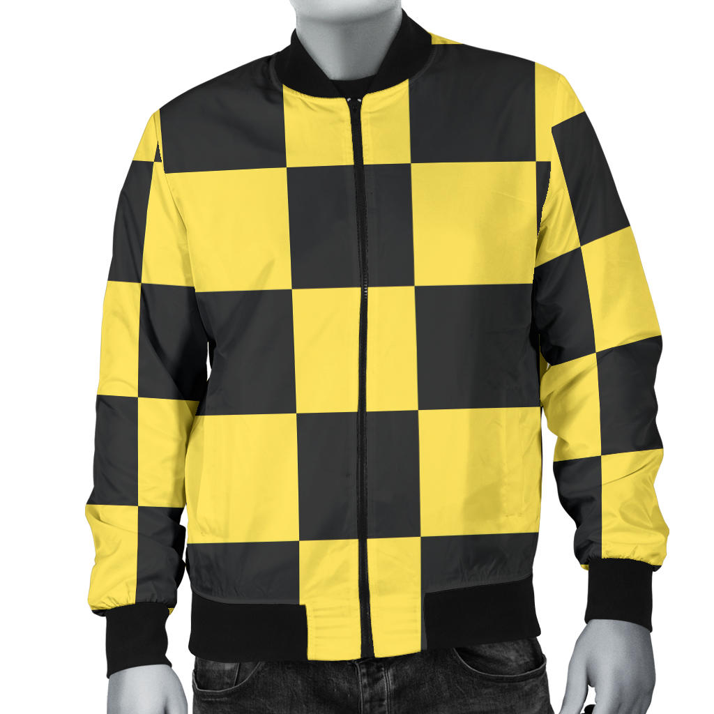 Checkered Yellow Pattern Print Design 03 Men Bomber Jacket