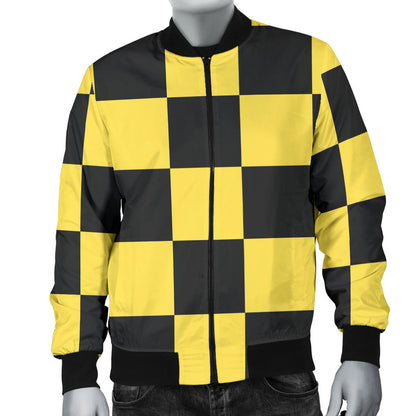 Checkered Yellow Pattern Print Design 03 Men Bomber Jacket