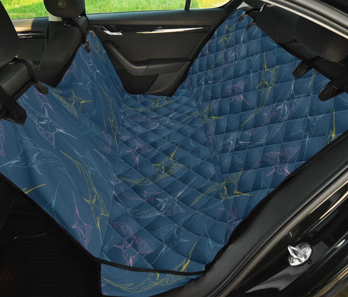 Swordfish Pattern Print Design 02 Rear Dog Car Seat Cover Hammock