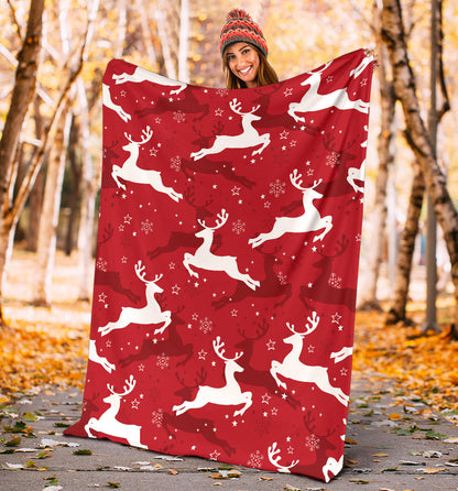 Reindeer Red Pattern Print Design 01 Premium Blanket