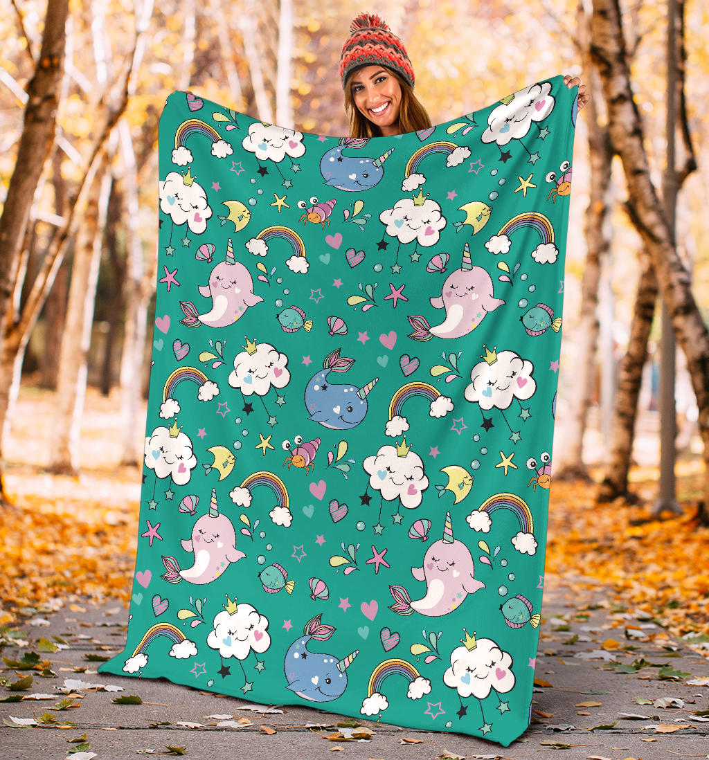 Narwhal Pattern Print Design 04 Premium Blanket