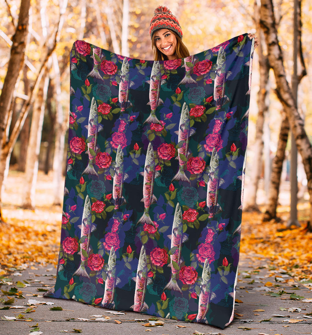Barracuda with Folwer Pattern Print Design 01 Premium Blanket