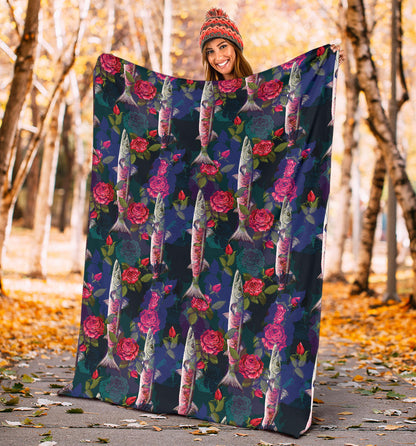 Barracuda with Folwer Pattern Print Design 01 Premium Blanket