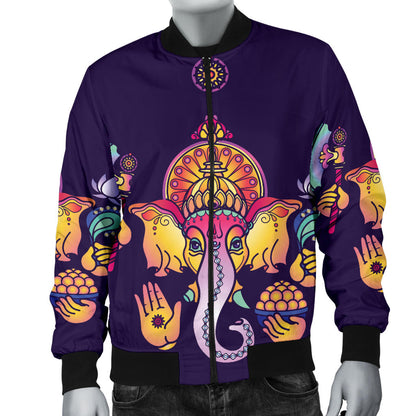 Ganesha Pattern Print Design 04 Men Bomber Jacket