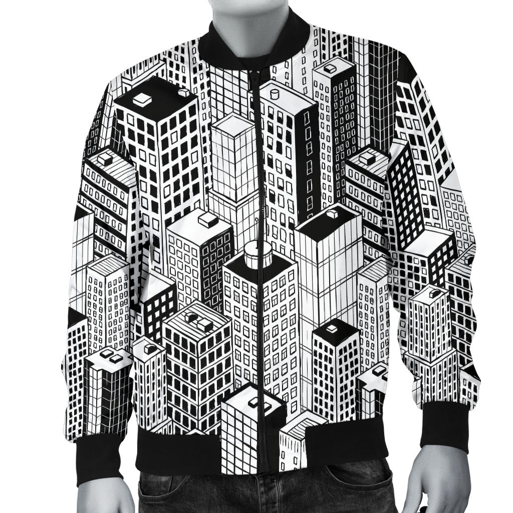 City Pattern Print Design 02 Men Bomber Jacket