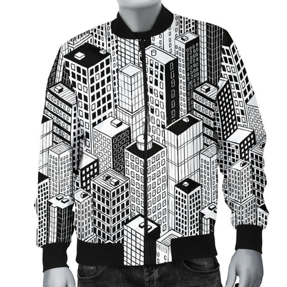 City Pattern Print Design 02 Men Bomber Jacket