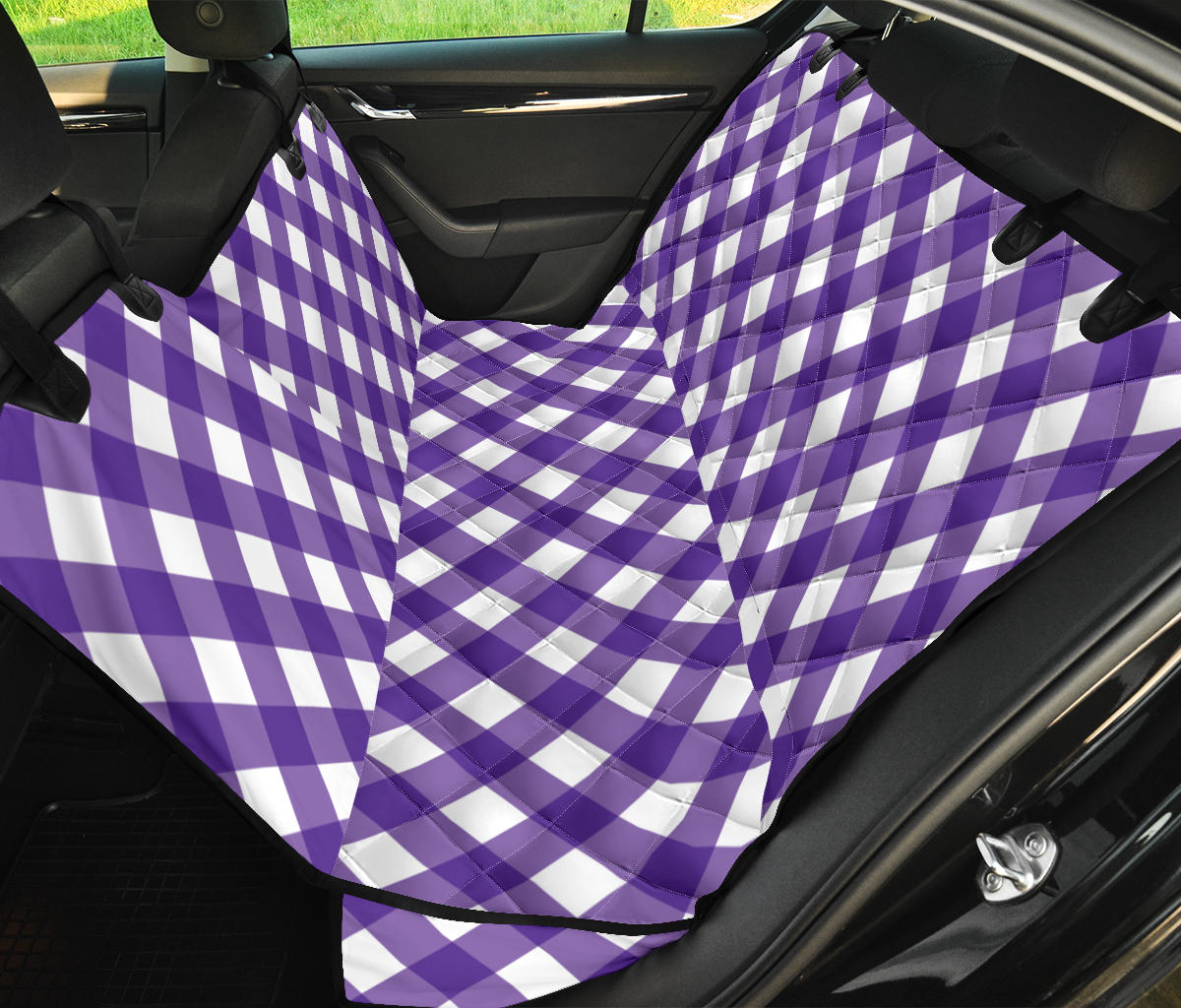 Gingham Purple Pattern Print Design 03 Rear Dog Car Seat Cover Hammock
