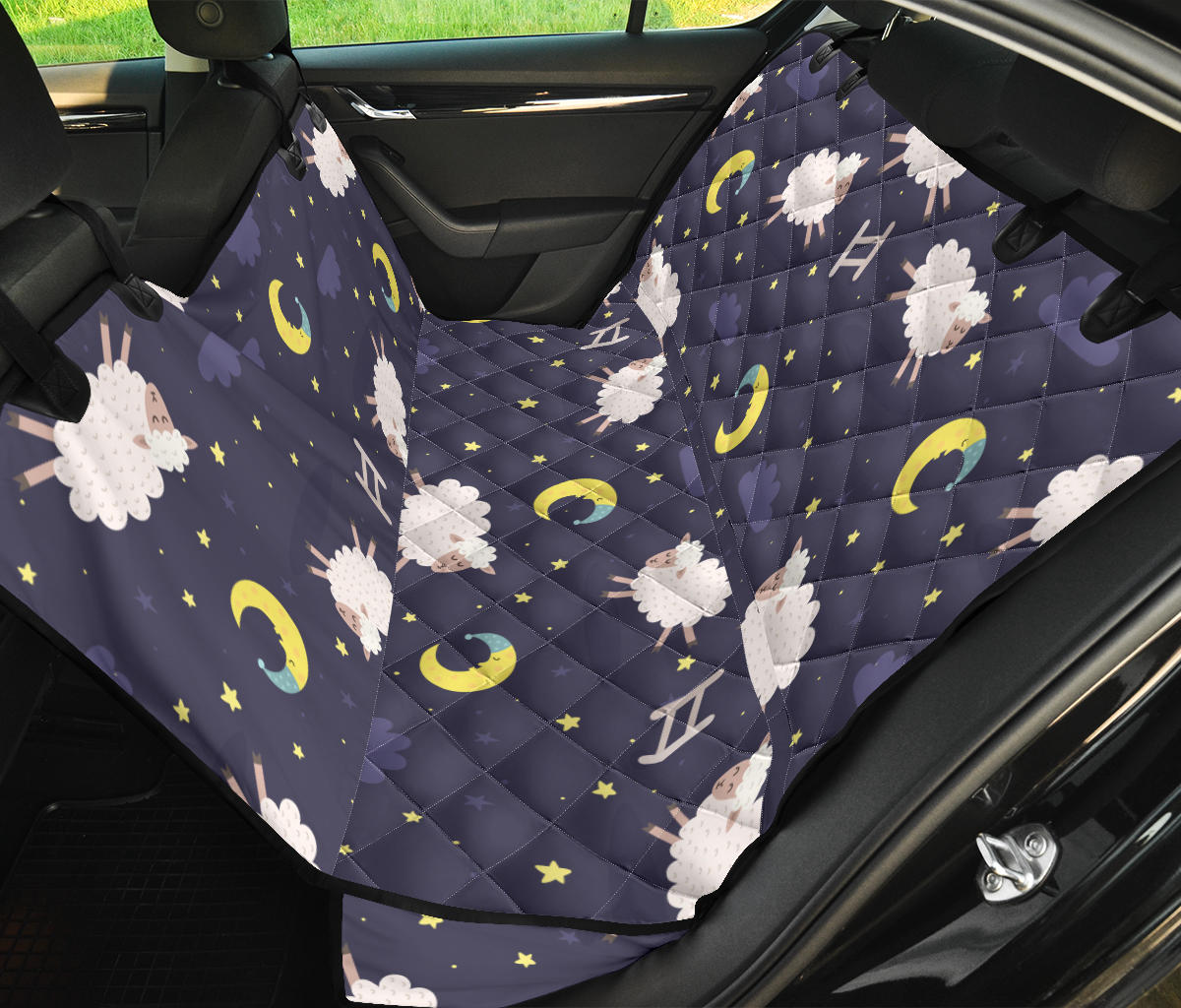 Sheep Night Pattern Print Design 02 Rear Dog Car Seat Cover Hammock