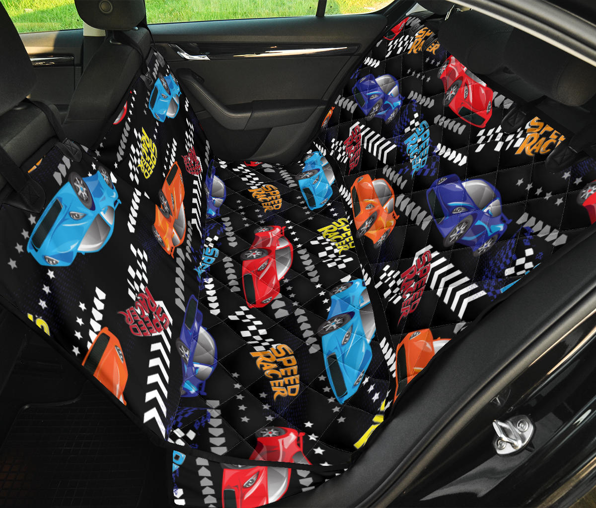 Racing Pattern Print Design A05 Rear Dog Car Seat Cover Hammock