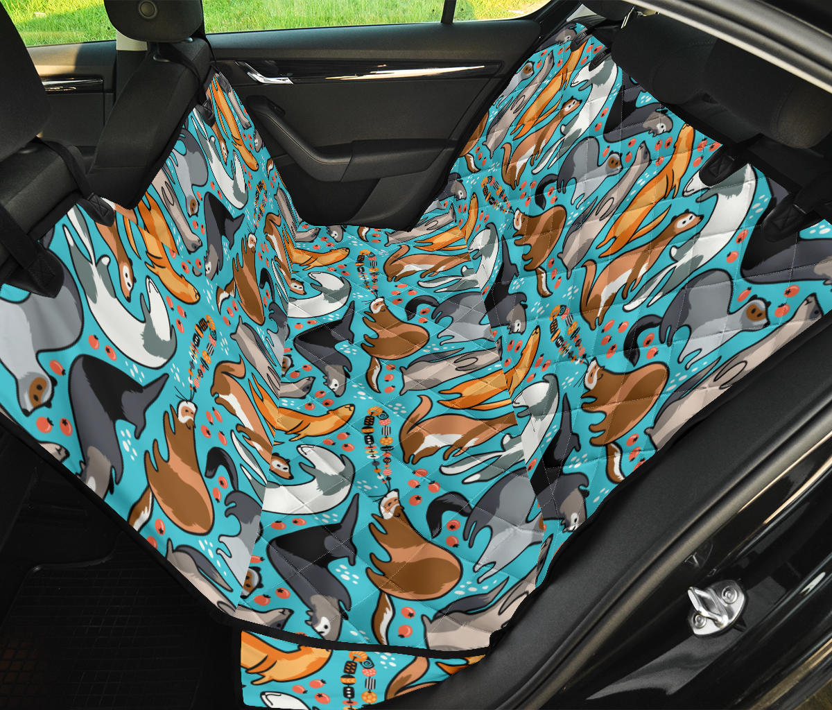 Ferret Pattern Print Design 03 Rear Dog Car Seat Cover Hammock