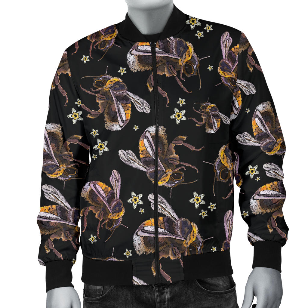 Bee Pattern Print Design 04 Men Bomber Jacket
