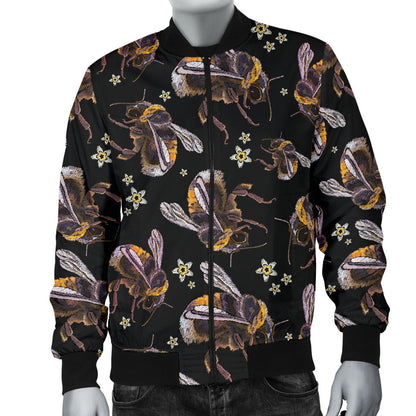 Bee Pattern Print Design 04 Men Bomber Jacket