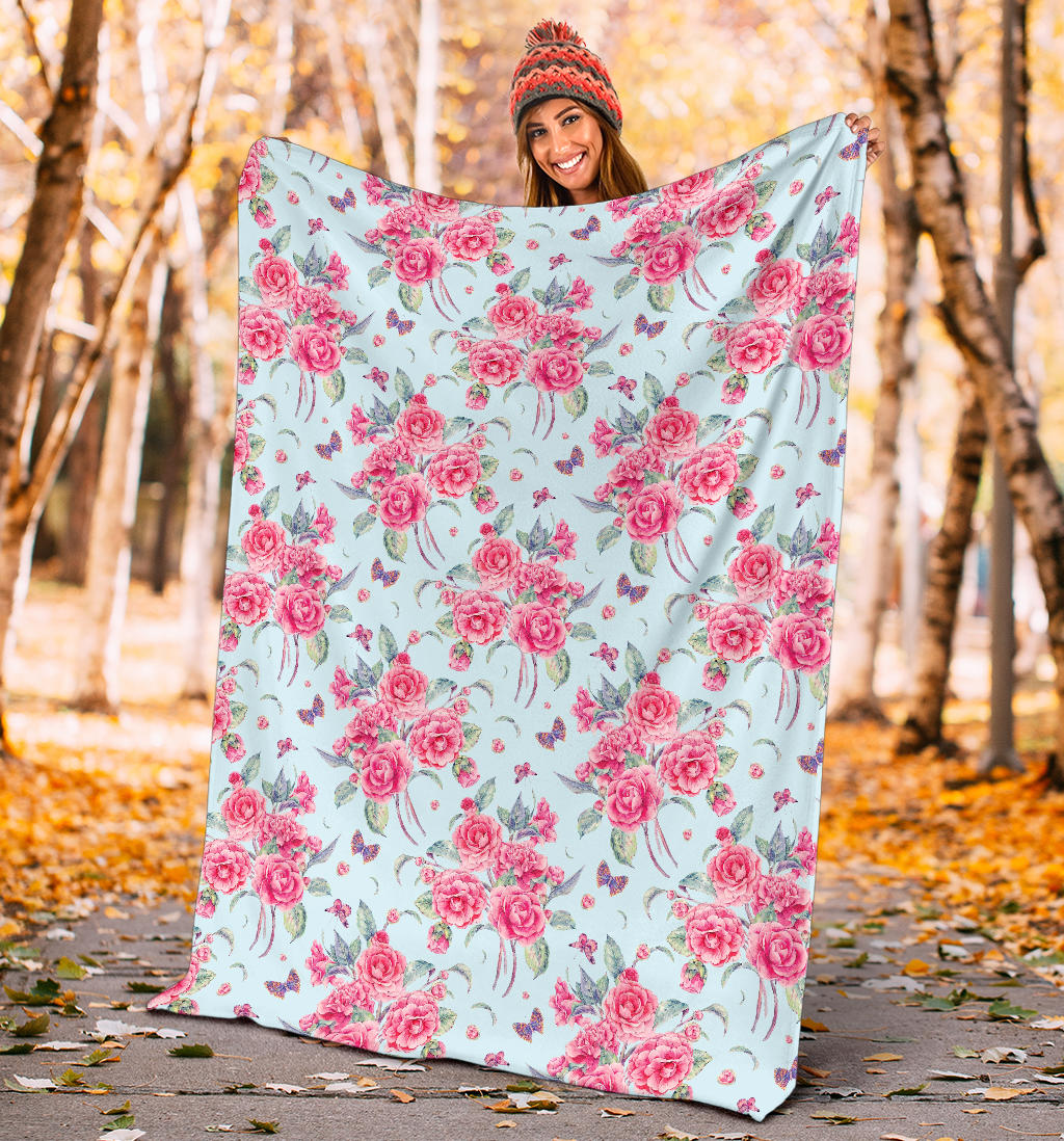 Camellia Pattern Print Design 01 Premium Blanket