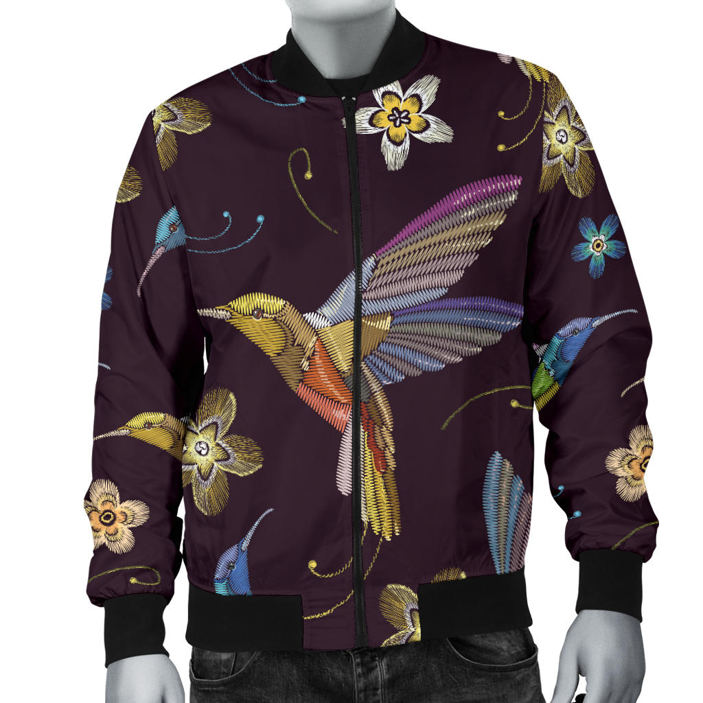 Hummingbird Pattern Print Design 04 Men Bomber Jacket