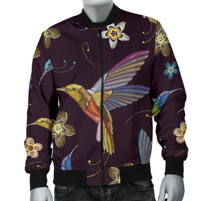 Hummingbird Pattern Print Design 04 Men Bomber Jacket
