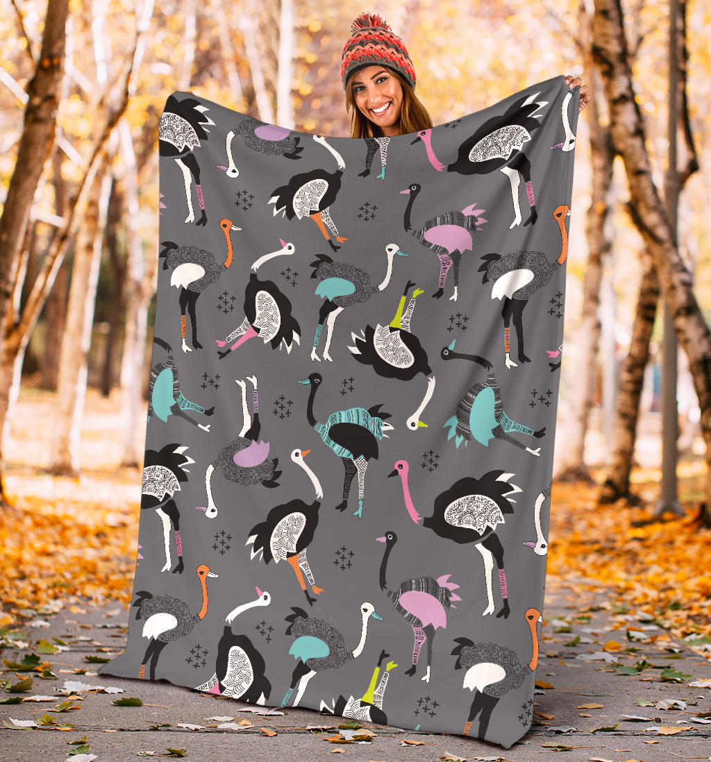 Ostrich Pattern Print Design 01 Premium Blanket