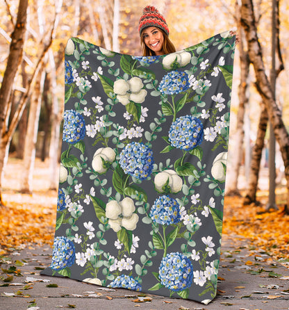 Hydrangea Pattern Print Design 02 Premium Blanket