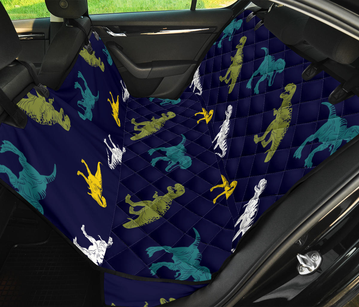T Rex Pattern Print Design A07 Rear Dog Car Seat Cover Hammock