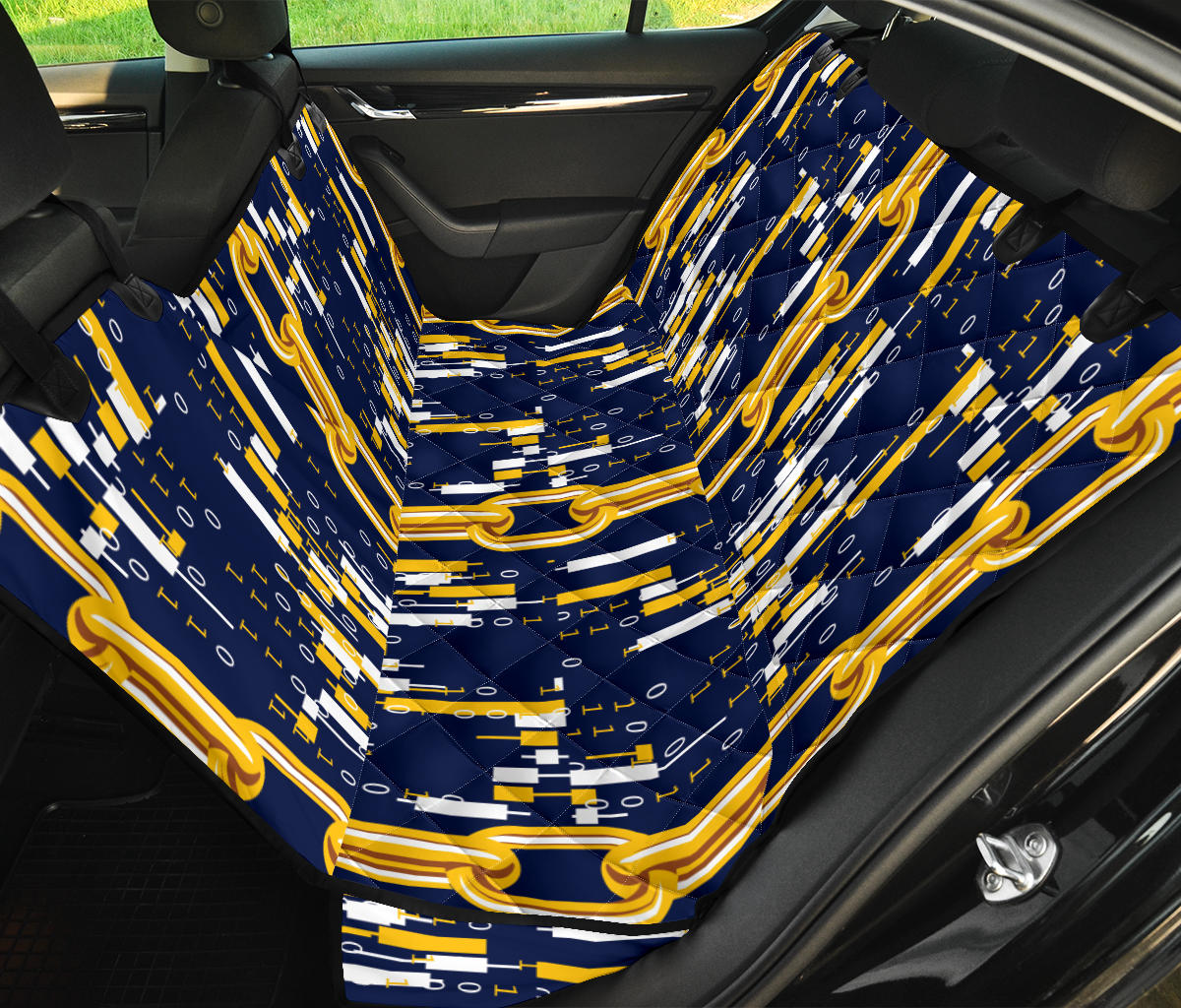Cryptocurrency Chain Pattern Print Design 03 Rear Dog Car Seat Cover Hammock