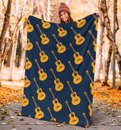 Acoustic Guitar Pattern Print Design 04 Premium Blanket
