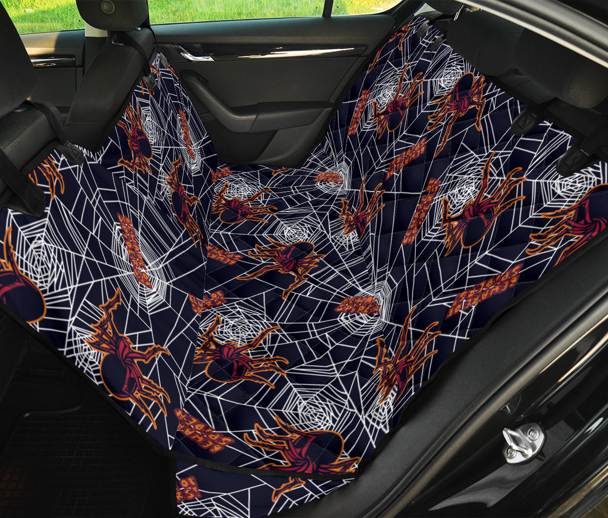 Tarantula Spiderwebs Pattern Print Design 01 Rear Dog Car Seat Cover Hammock