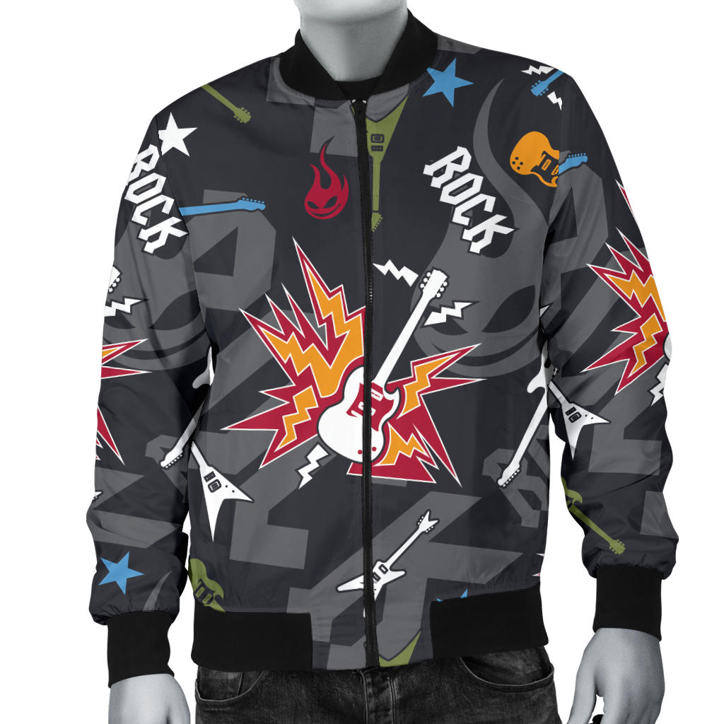 Rock and Roll Pattern Print Design A01 Men Bomber Jacket