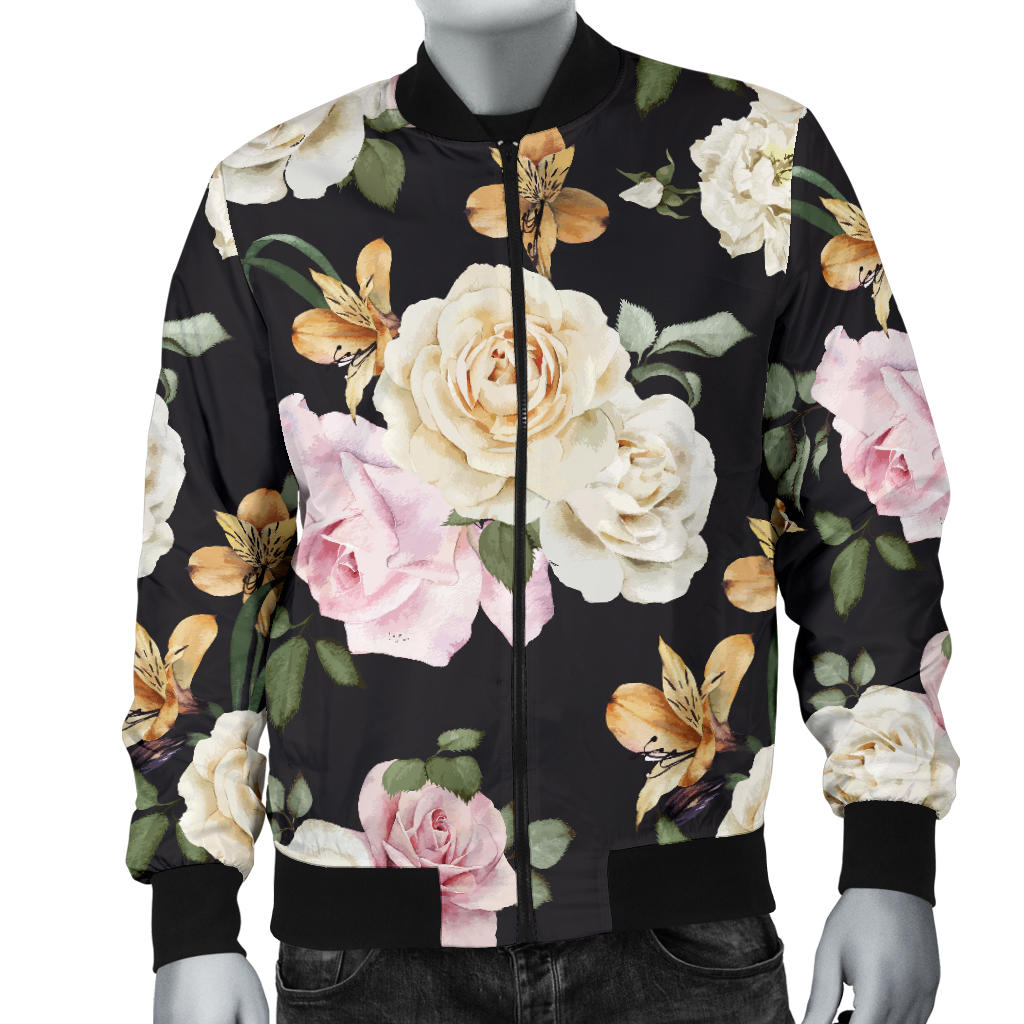 Rose Pattern Print Design A01 Men Bomber Jacket
