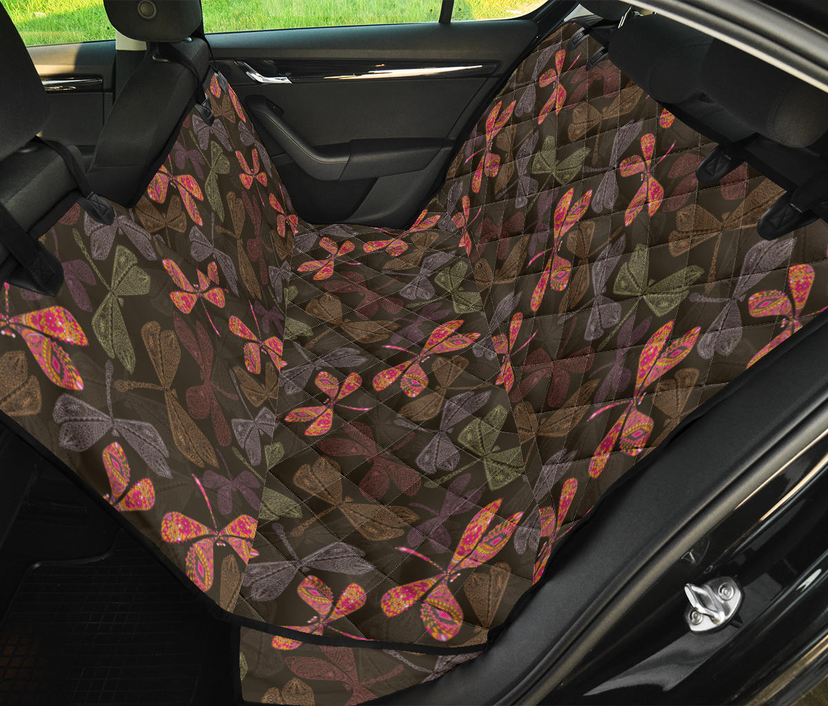 Dragonfly Pattern Print Design 02 Rear Dog Car Seat Cover Hammock