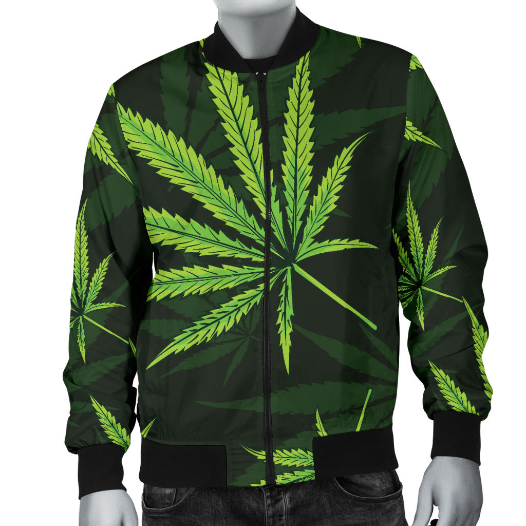 Pot Leaf Pattern Print Design A03 Men Bomber Jacket