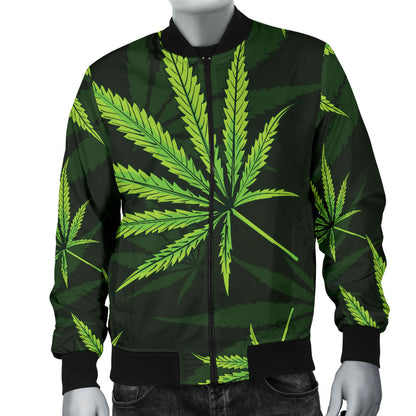 Pot Leaf Pattern Print Design A03 Men Bomber Jacket