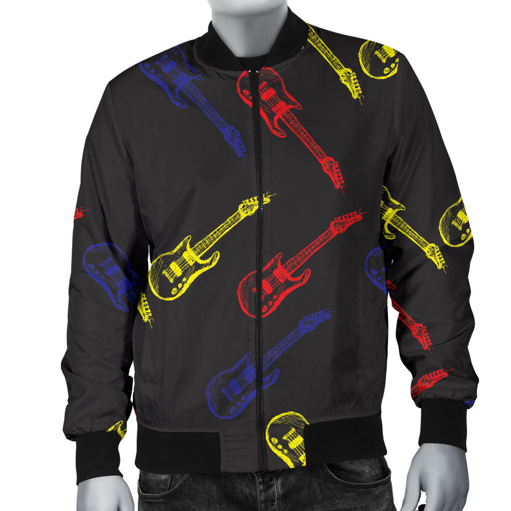 Electric Guitar Pattern Print Design 03 Men Bomber Jacket