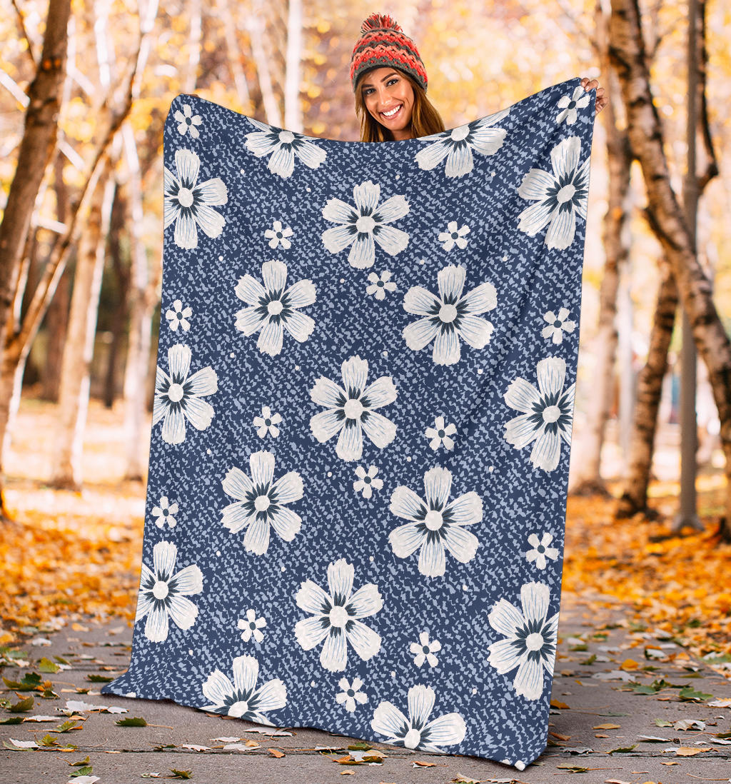 Jean Flower Pattern Print Design 03 Premium Blanket