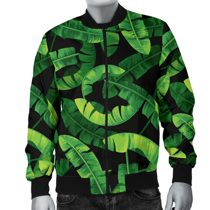 Banana Leaf Pattern Print Design 02 Men Bomber Jacket
