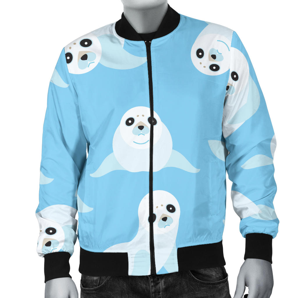 Sea Lion Cute Pattern Print Design 03 Men Bomber Jacket