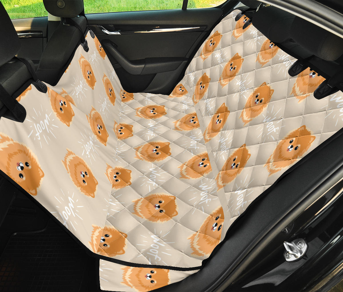 Pomeranians Pattern Print Design A04 Rear Dog Car Seat Cover Hammock