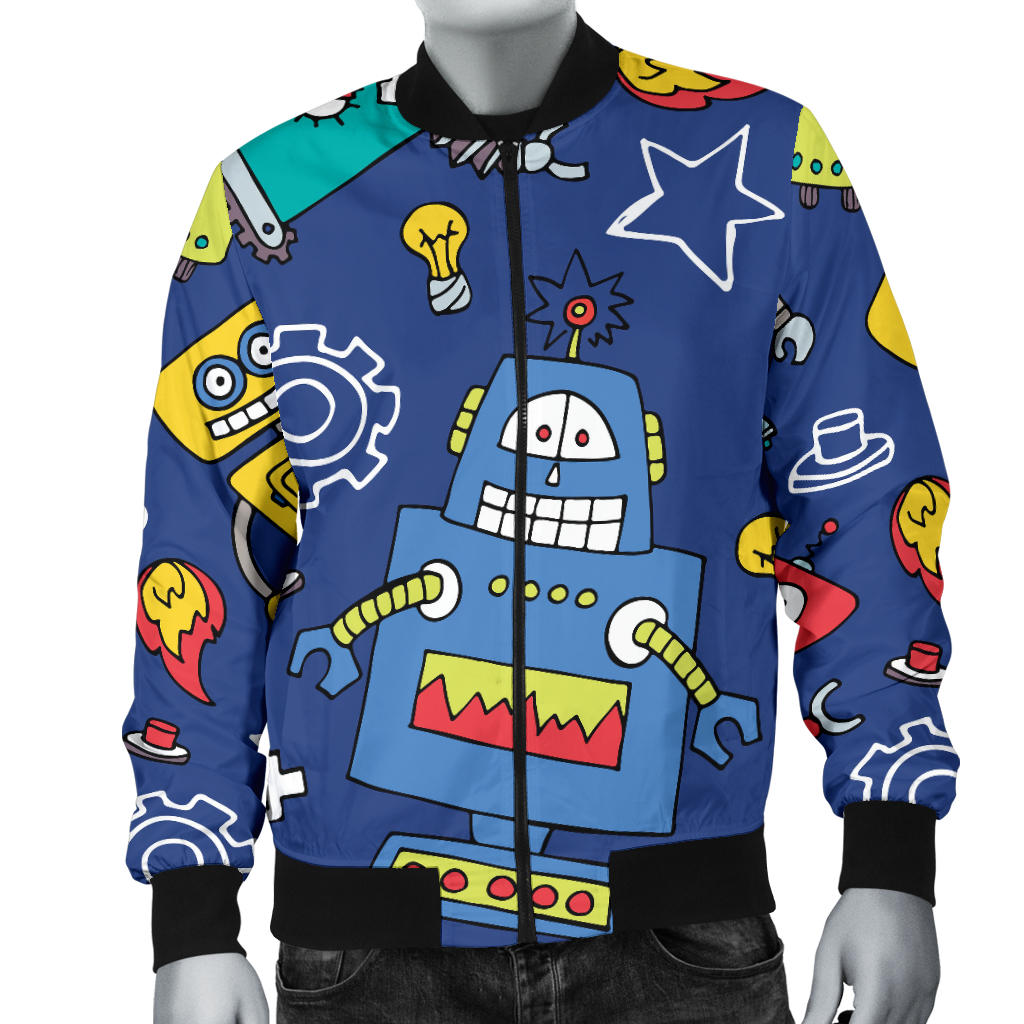 Robot Pattern Print Design A03 Men Bomber Jacket