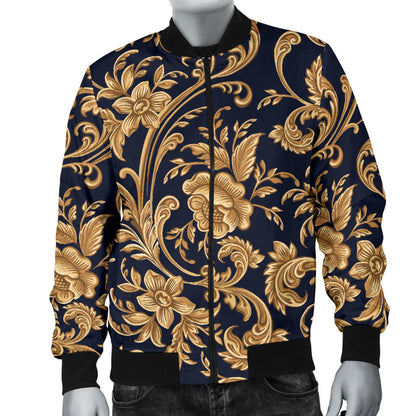 Baroque Golden Pattern Print Design 03 Men Bomber Jacket