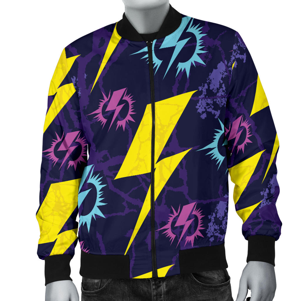 Lightning Thunder Pattern Print Design 01 Men Bomber Jacket
